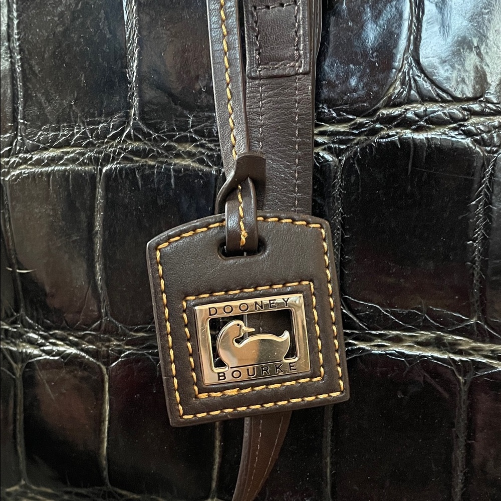 Vintage Dooney & Bourke Croco Embossed Leather Tote - Dark Brown / Black - Picture 10 of 10